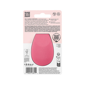Back of pink teardrop makeup sponge blister package