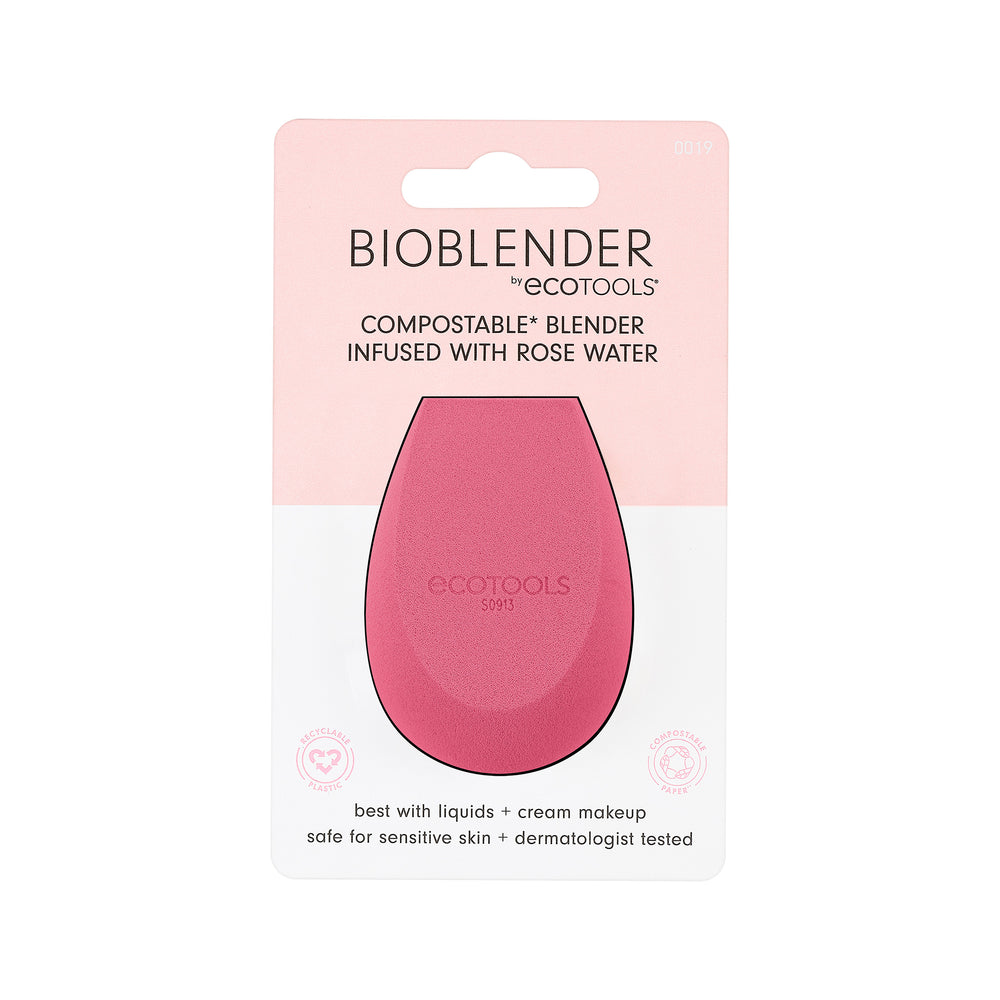Pink teardrop makeup sponge, single sponge front view