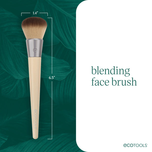 Blending face brush shown with size measurements on a green product card