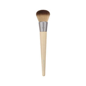 Blending face brush with soft brown bristles, silver ferrule, and light wood handle
