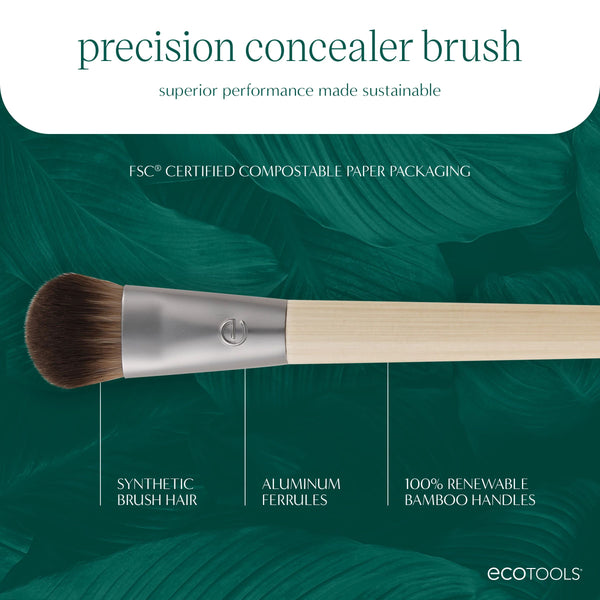 Precision concealer brush with silver ferrule and soft brown, rounded bristle head