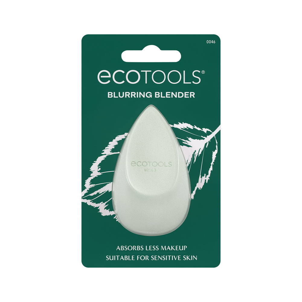 Light green teardrop makeup blurring blender sponge with ECOTOOLS logo, M1393