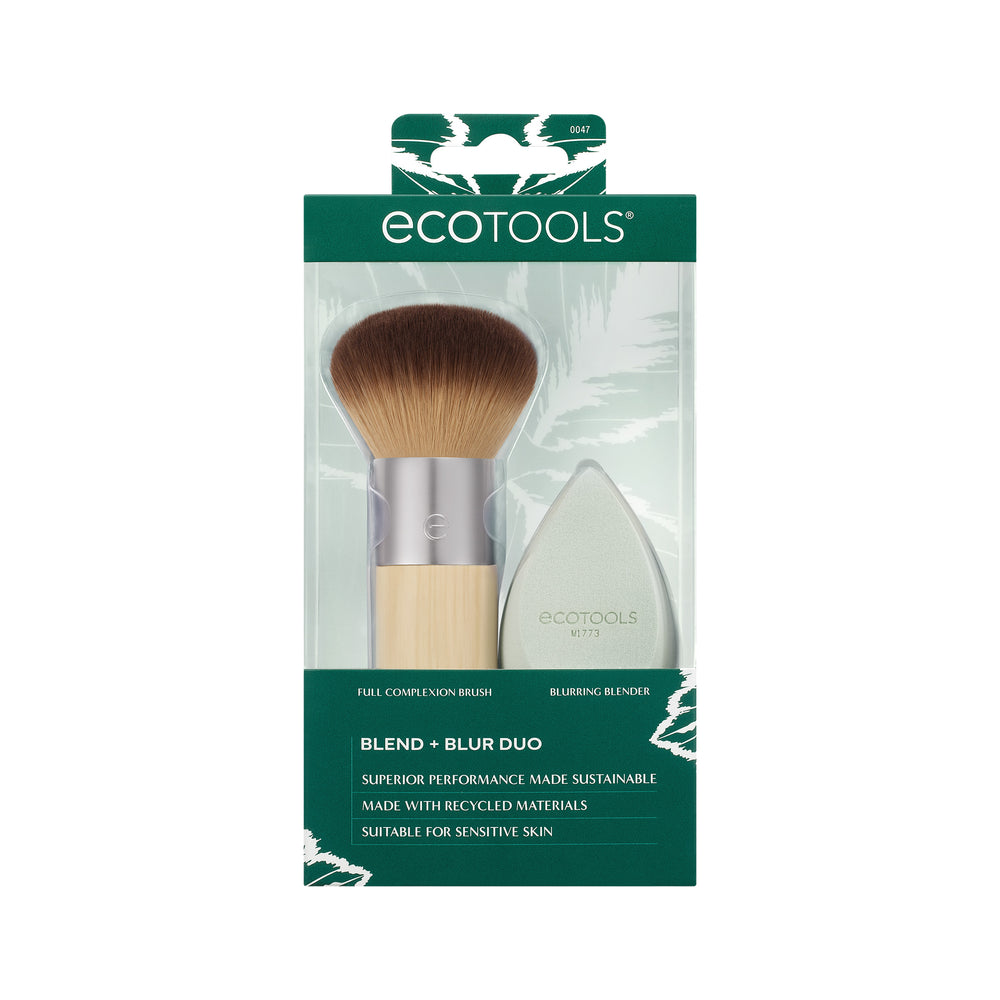 Makeup brush and teardrop blending sponge set, dark bristles and mint sponge