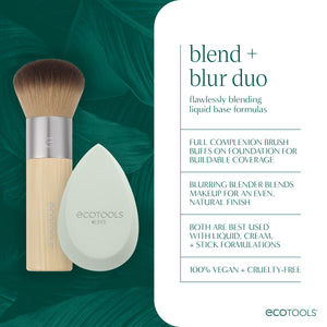 ECOTOOLS makeup brush and sponge set packaging panel with brush and mint sponge