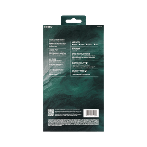 Back packaging card for a face brush set with care and use instructions
