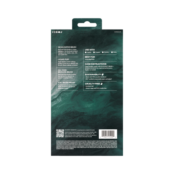 Back packaging card for a face brush set with care and use instructions