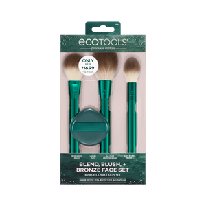 Ecotools Blend Blush Bronze face set with three makeup brushes and compact