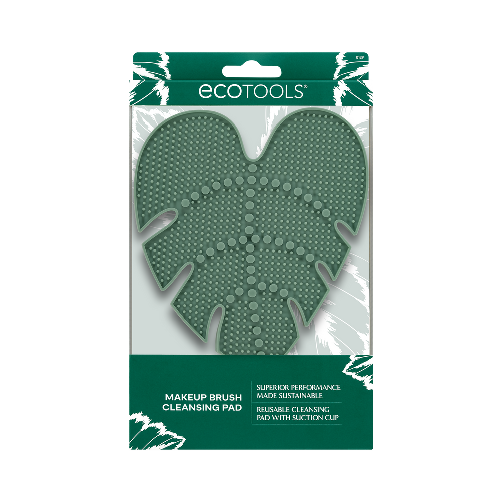 Leaf-shaped green silicone makeup brush cleansing pad with dense cleaning dots