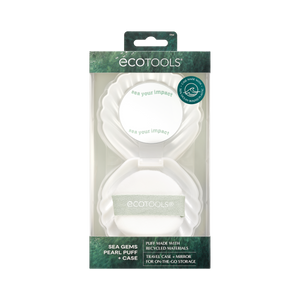 Ecotools Sea Gems Pearl Puff + Case packaging with shell-shaped puff case and mirror