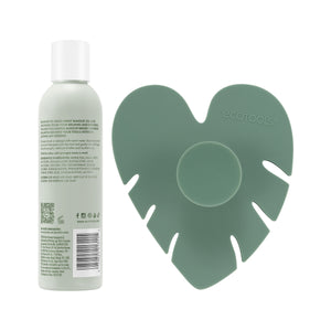 Makeup brush cleansing pad and deep-clean shampoo bottle set, green pad and clear bottle