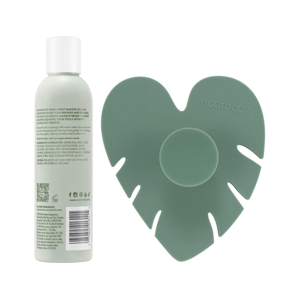 Makeup brush cleansing pad and deep-clean shampoo bottle set, green pad and clear bottle