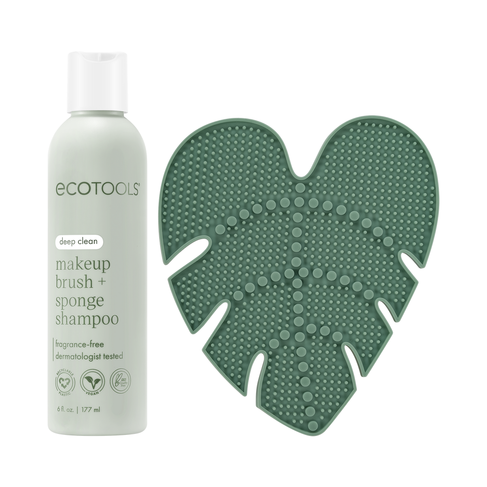 Makeup brush cleansing pad and makeup brush + sponge shampoo bottle, green pad with dots