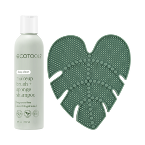 Makeup brush cleansing pad and makeup brush + sponge shampoo bottle, green pad with dots