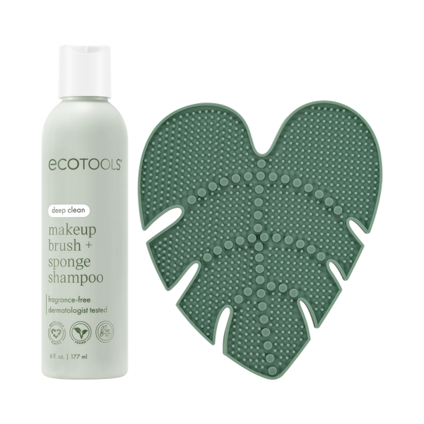 Makeup brush cleansing pad and makeup brush + sponge shampoo bottle, green pad with dots