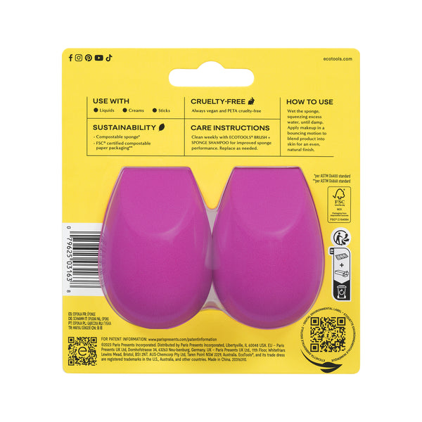 Purple teardrop makeup sponge duo in retail blister package