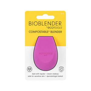 Makeup sponge in retail blister pack with visible purple teardrop sponge