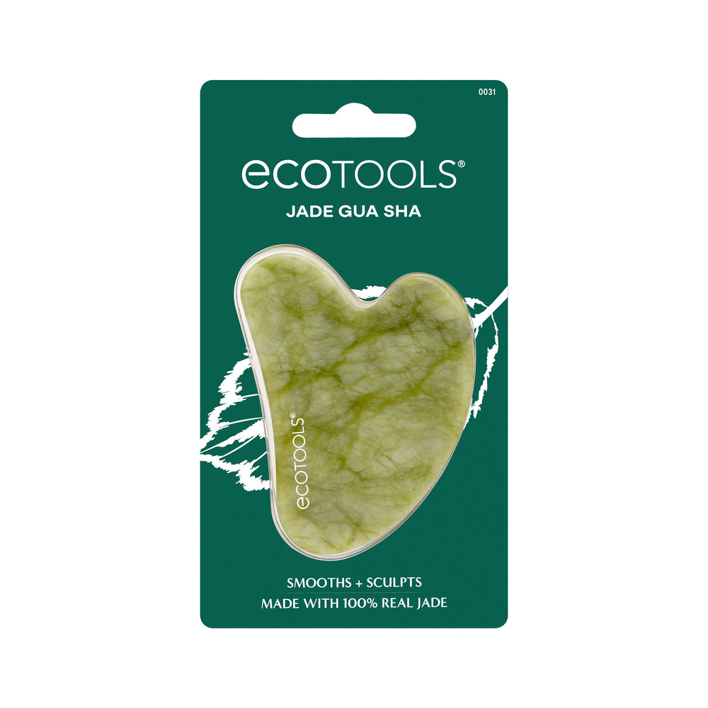 Light green jade gua sha stone, heart-shaped facial massage tool