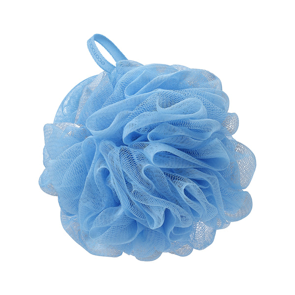 Light blue Delicate EcoPouf mesh cleansing puff, ruffled flower shape