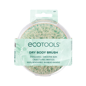 ecotools dry body brush retail package with cruelty-free and 100% bamboo handle