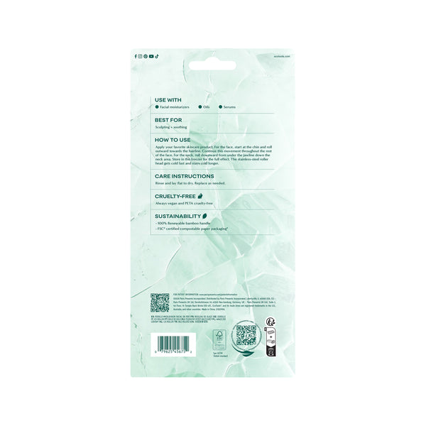 Ecotools ice roller back packaging with use and care details