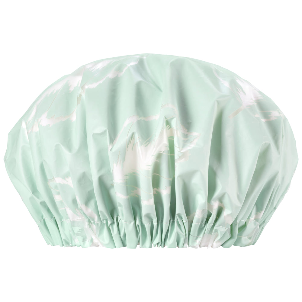 Mint green XL shower cap with elastic hem for covering hair