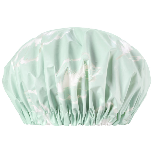 Mint green XL shower cap with elastic hem for covering hair