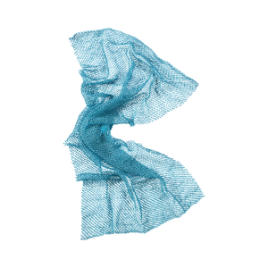 Teal mesh exfoliating bath net, folded looped scrubbing pad