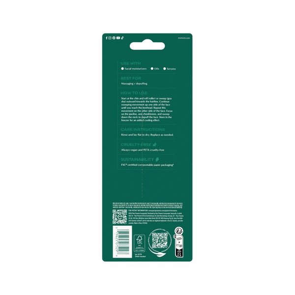 Back of ECOTOOLS package for jade roller and gua sha duo set