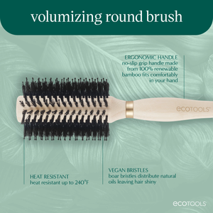 Volumizing round brush with ergonomic light handle and dense black bristles