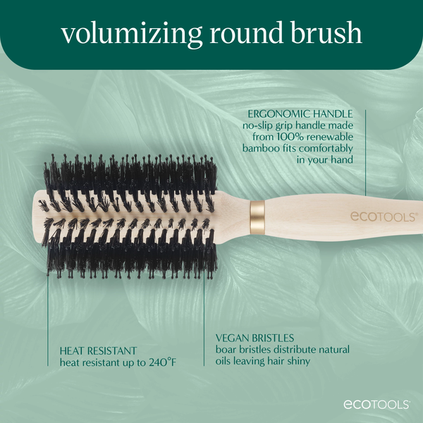 Volumizing round brush with ergonomic light handle and dense black bristles