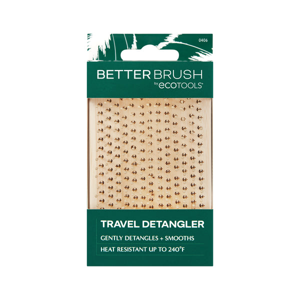 Better Brush ecotools travel detangler packaging card with heat-resistant claim