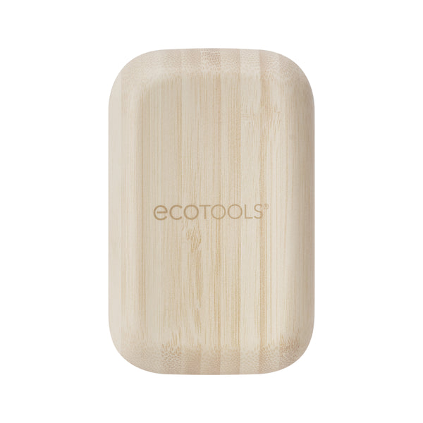 Light tan square hair detangling brush with 'ecotools' logo on the bamboo base