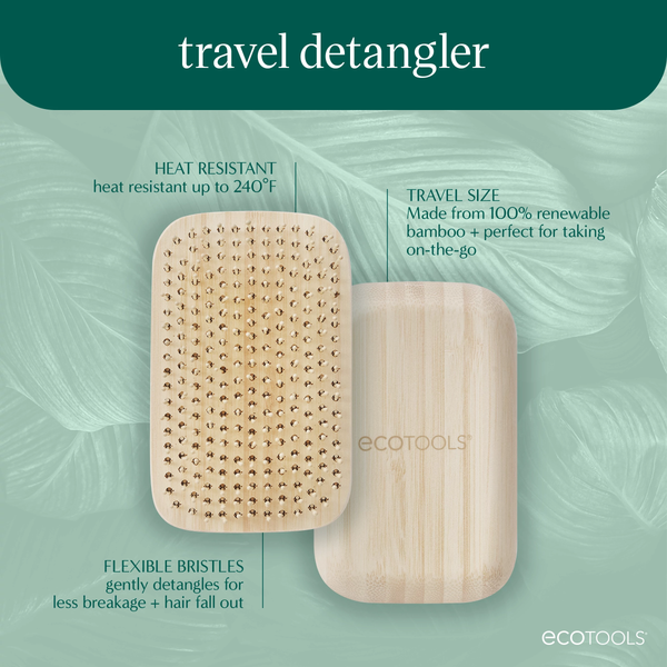 ecotools travel detangler product card with brush image and feature text
