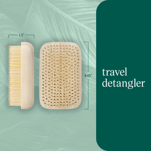 ecotools travel detangler packaging size diagram with brush front and side views