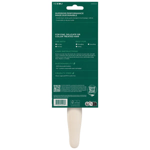 Fine hair detangler brush in green retail box with bamboo-handle design