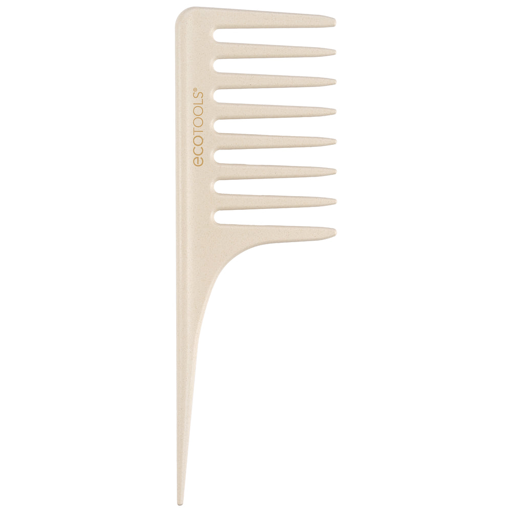 Wide tooth comb, cream plastic comb with wide-spaced teeth and pointed end