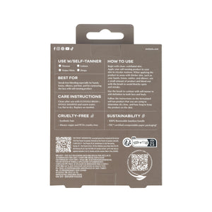 Back of body and face self-tan blending brush box with use and care instructions panel