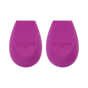 Purple teardrop makeup sponge duo with ecotools logo on each textured sponge