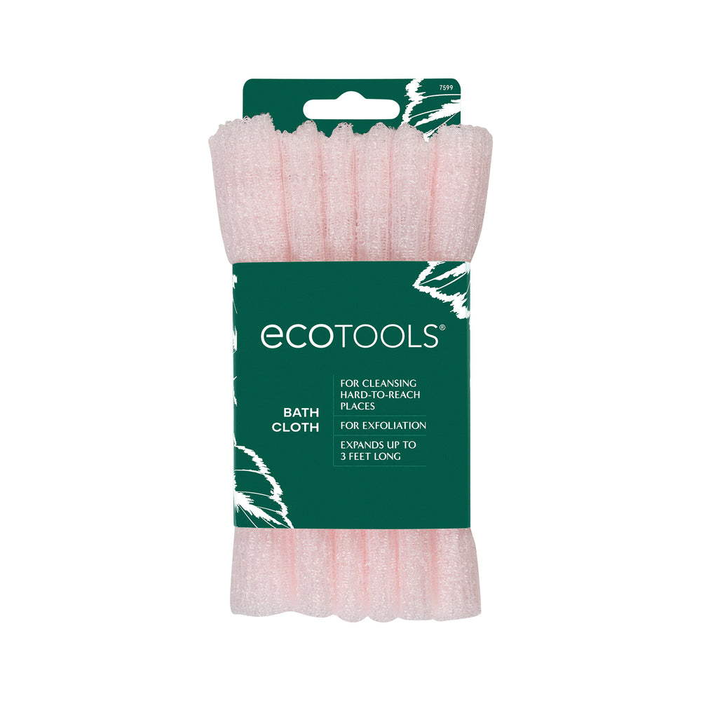 Pink exfoliating bath cloth with textured scrub surface
