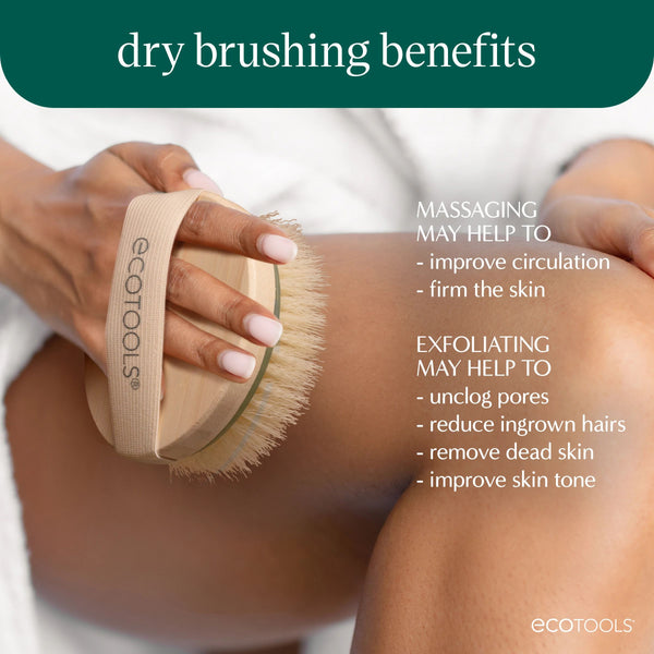 Pink dry body brush with round handle and soft bristles