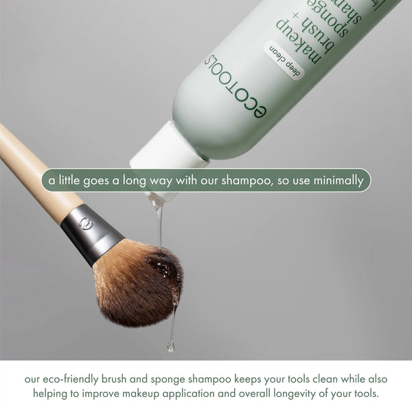 Makeup brush shampoo dispensing, brown brush head with clear liquid drip