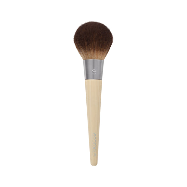 Full powder brush with tapered brown bristles and bamboo handle
