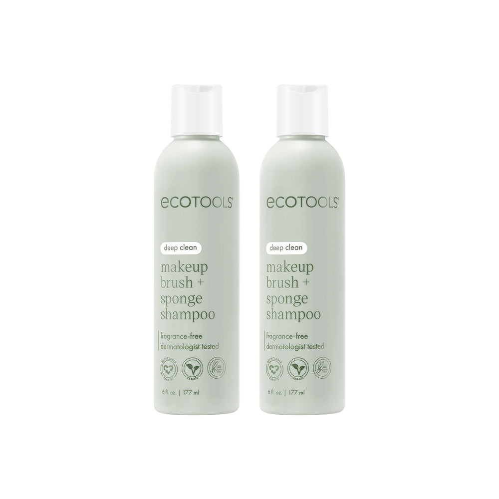Makeup brush + sponge shampoo set of 2 bottles, light green with white caps