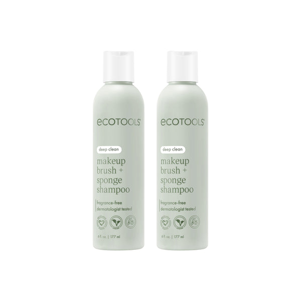 Makeup brush + sponge shampoo set of 2 bottles, light green with white caps