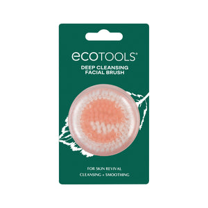 Pink round facial brush on retail card with ecotools branding