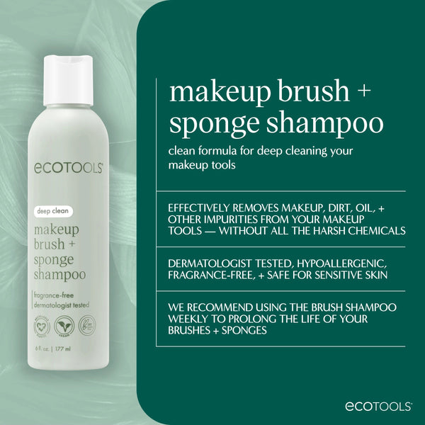 Makeup brush cleansing pad and deep-clean makeup brush + sponge shampoo bottle, green and white