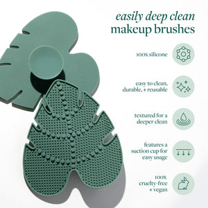 Silicone makeup brush cleansing pad with textured nubs and circular suction cup design