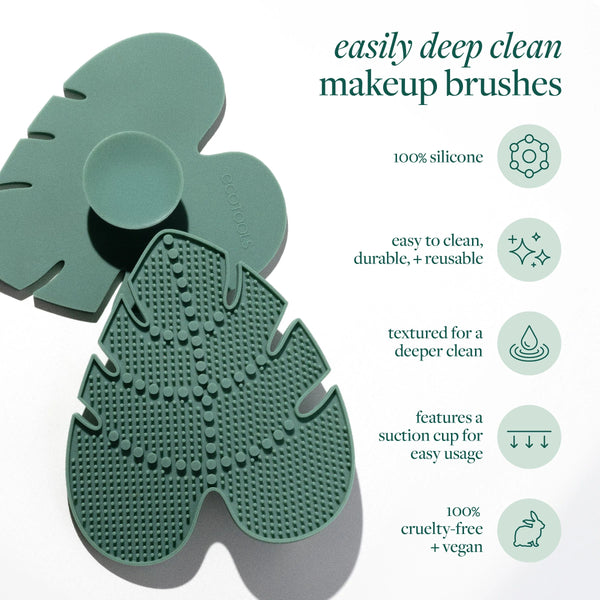 Silicone makeup brush cleansing pad with textured nubs and circular suction cup design