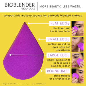 Purple teardrop makeup sponge with textured surface for blending makeup