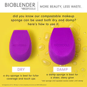 Purple teardrop makeup sponge duo with textured finish, ecotools logos